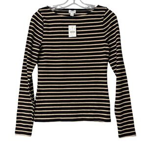 New‎ J. Crew Factory Metallic Strip Boatneck Tee Womens S Black Gold Long Sleeve